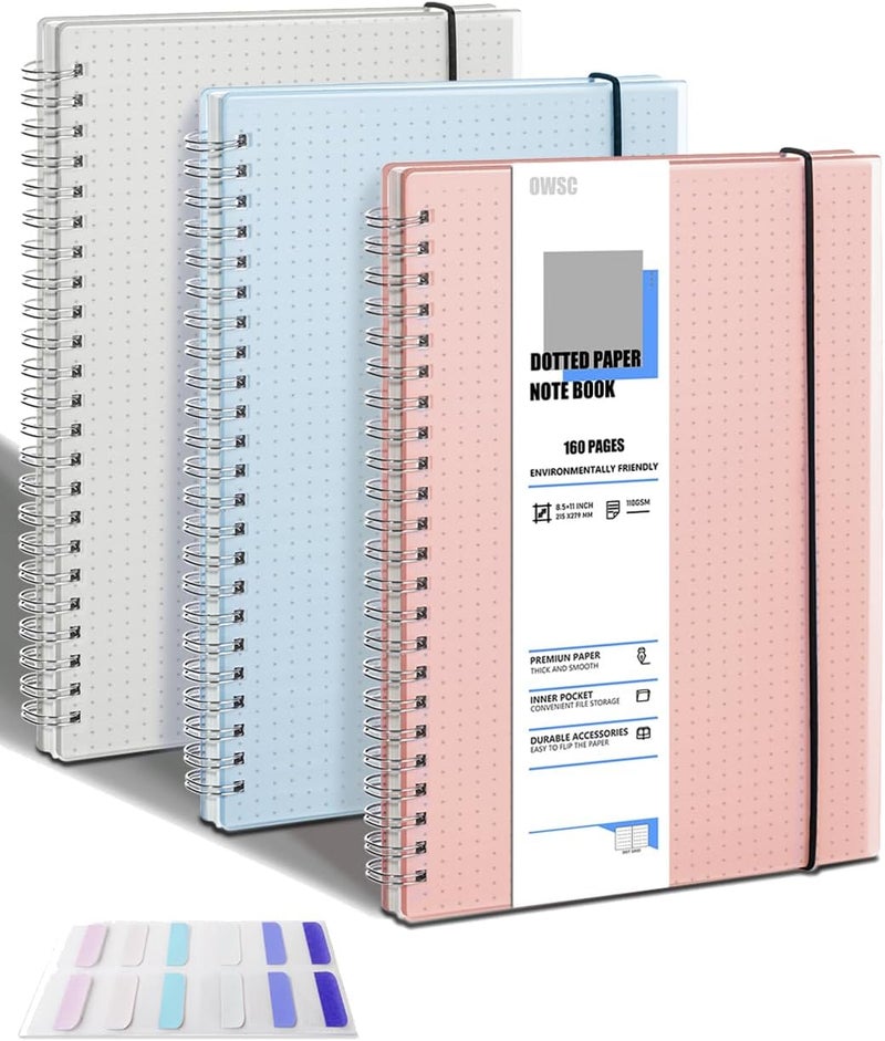 OWSC 3 Pack Dot Notebook, 8.5 x 11 Inches Spiral Notebooks for Work, School and Journal with 110 GSM Journal Dotted Paper, Large Notebook with 80 Sheets/160 Pages, Hardcover Dot Journal Notebook - Image 1